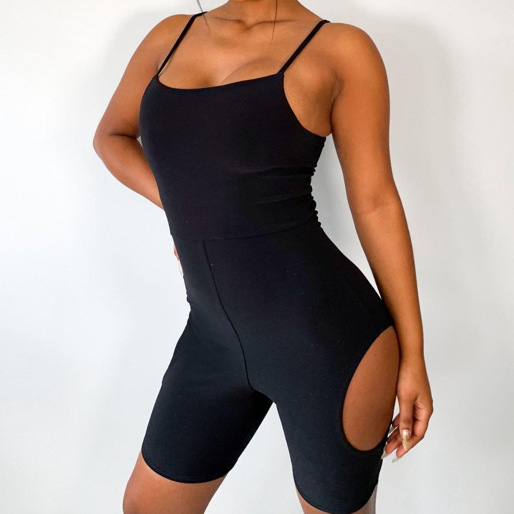Black Slinky Cut Out Thigh Playsuit